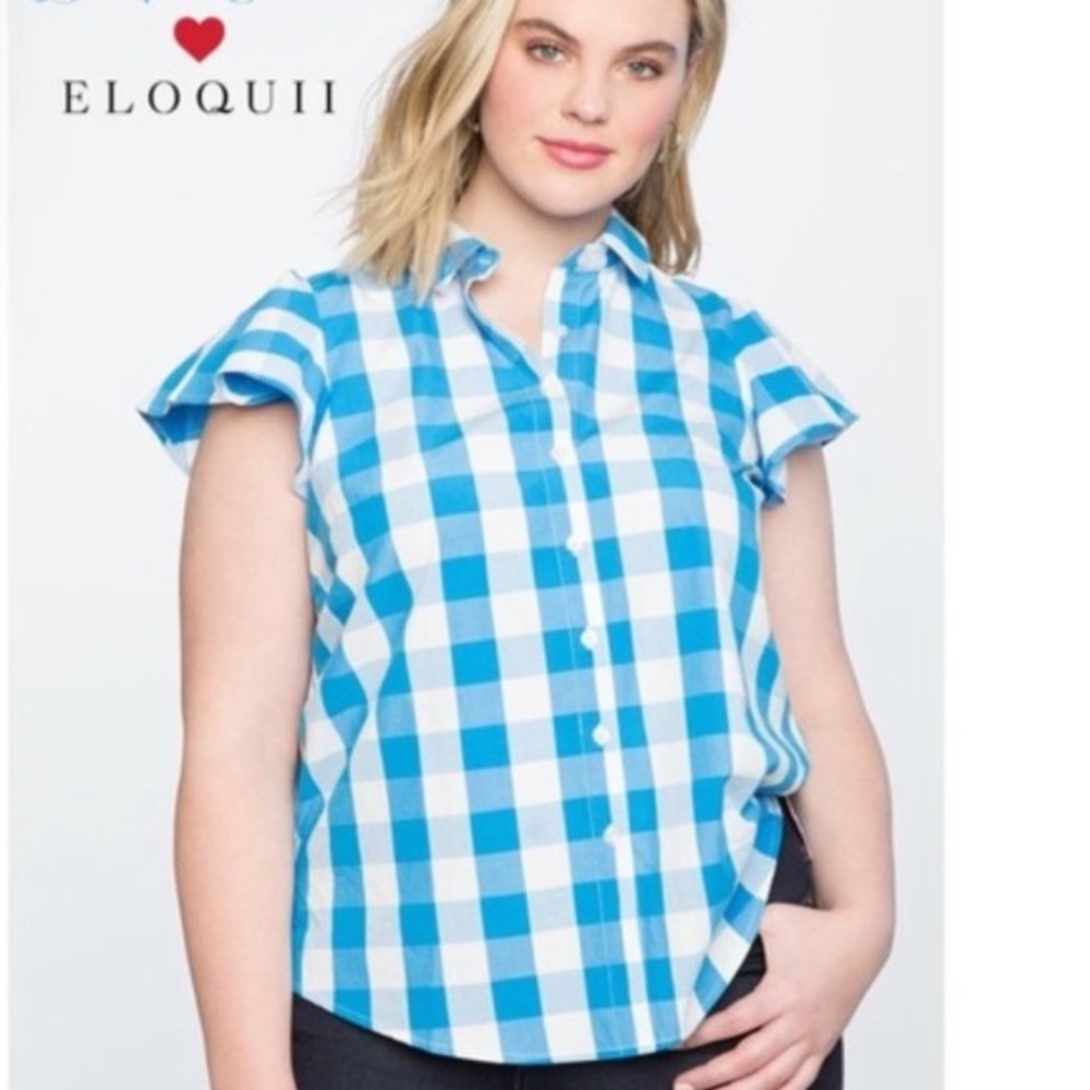 Draper James Eloquii Checker Blue Shirt